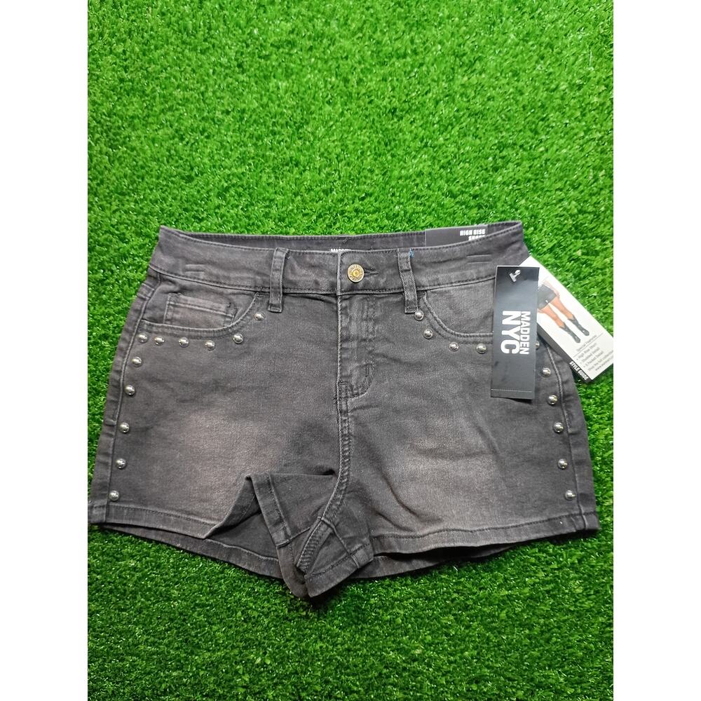 Madden NYC Women's Studded Denim Shorts - Washed Black Size 2 NWT